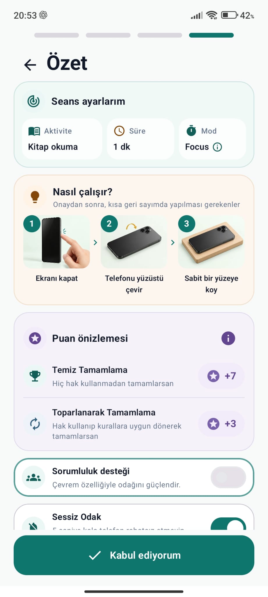 Seans özeti ve Dunley puan önizlemesi