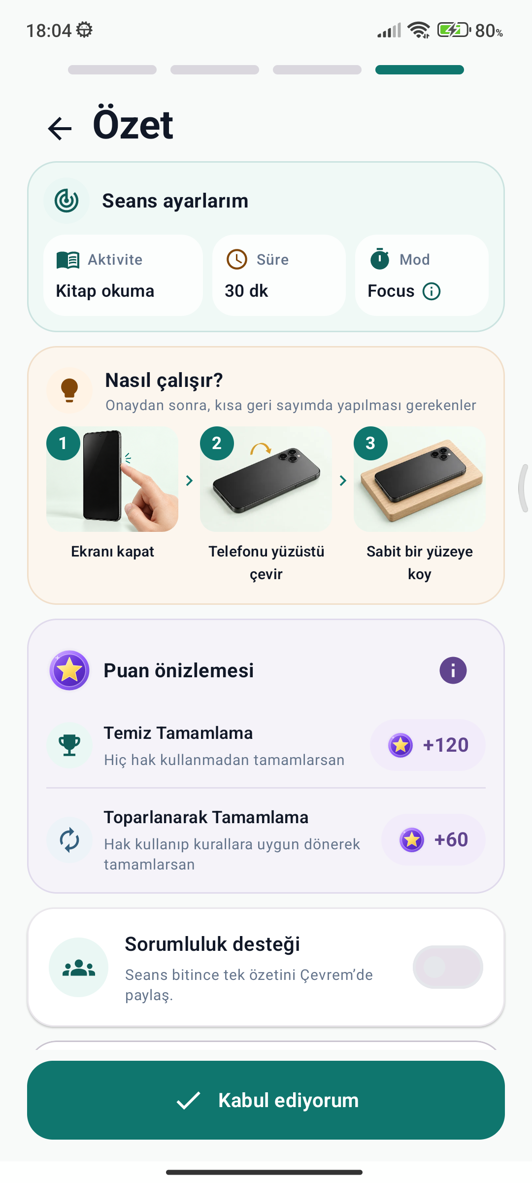 Seans özeti ve Dunley puan önizlemesi